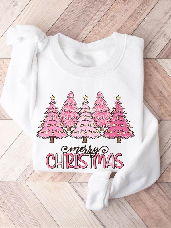 Women's Christmas Tree Print Crew Neck Thermal Lined Sweatshirt, Casual Drop Shoulder Long Sleeve Pullover, Women's Fall & Winter Clothes for Daily Wear