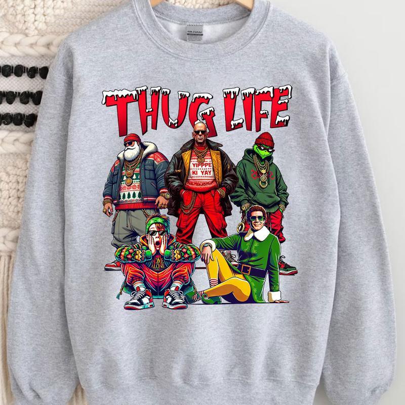 Graphic THUGLIFE Christmas Shirt, Christmas Movies Sweatshirt, Xmas Graphic Tee, Cute Christmas Gift Family Shirt