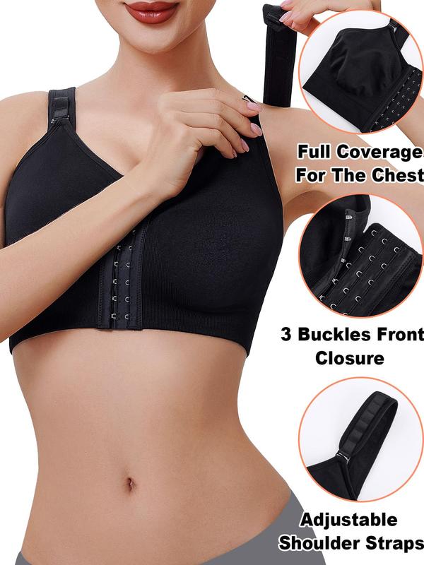 Women's Adjustable Buckle Front Wireless Bra, Basic Solid Color Seamless Push Up Lingerie Top, Soft Comfy Breathable Lingerie for Women