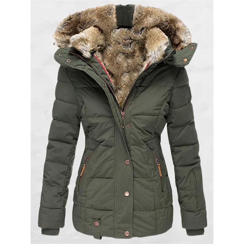 Womens Coats Winter Zipper Hooded Faux Fur Inside Down Jackets