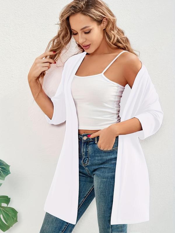 Plus Size Women's Solid Color Drop Shoulder Open Front Cardigan, Plus Casual Fashionable Half Sleeve Outerwear for Daily Outdoor Wear, Women Plus Clothing for All Seasons, Plus Size Women's Clothing