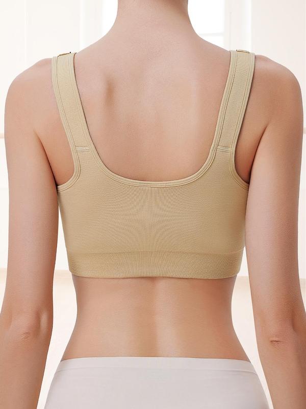 Women's Adjustable Buckle Front Wireless Bra, Basic Solid Color Seamless Push Up Lingerie Top, Soft Comfy Breathable Lingerie for Women