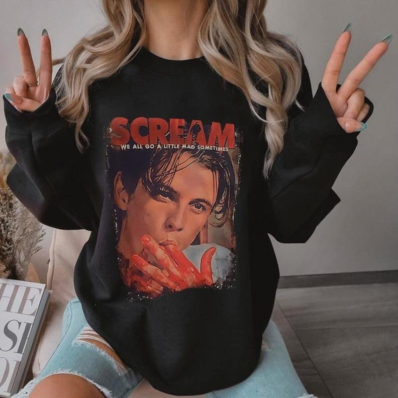 Vintage Scream Halloween tshirt, Halloween Sweatshirt, Lets Watch Scary Movies Sweatshirt, Horror Movie Tshirt, Scream Movie Sweatshirt Casual Fabric Womenswear Casual Wear