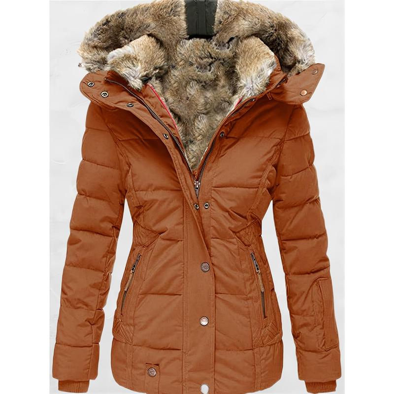 Womens Coats Winter Zipper Hooded Faux Fur Inside Down Jackets