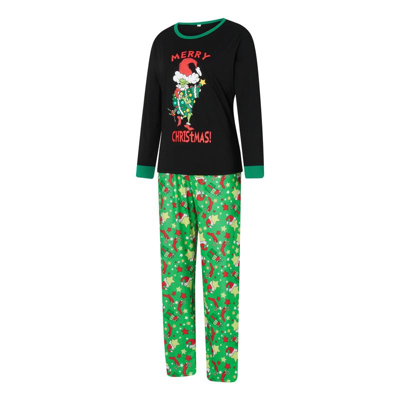 2024 New Christmas Pajamas for Family Long Sleeve Cartoon Print Tops + Trousers Set Winter Holiday Homewear Sleepwear Loungewear Nightwear Xmas Pj's Clothes Womenswear Baby