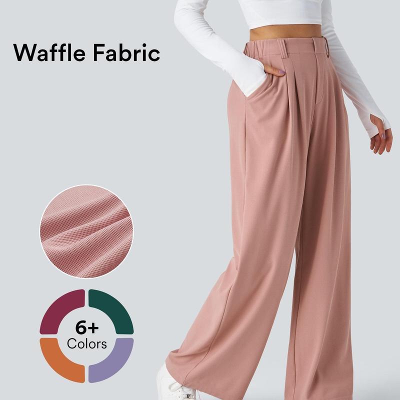 Halara Flex High Waisted Plicated Side Pocket Wide Leg Waffle Work Pants