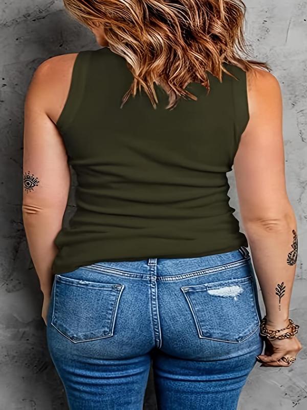  Solid Ribbed Round Neck Tank Top, Casual Sleeveless Crew Neck Top, Tank Tops for Women, Tank Tops for Summer, Back To School Outfits, Women's Clothing for Summer Daily Wear