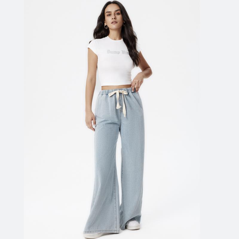 Cider [10 colors, Size 0-26] Denim Tie Front Wide Leg Pants