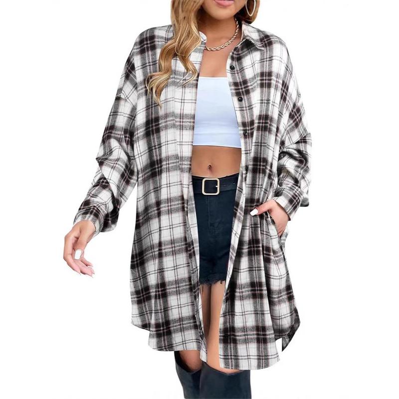 Autumn New Women's Clothing Long Sleeve Plaid Shirt Mid-Length Top