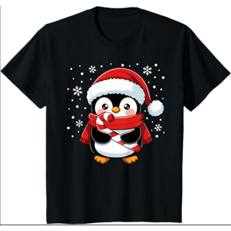 Penguin Christmas Candy Cane Winter Girl Boy Women T-Shirt for youth and adult, Family Christmas shirt