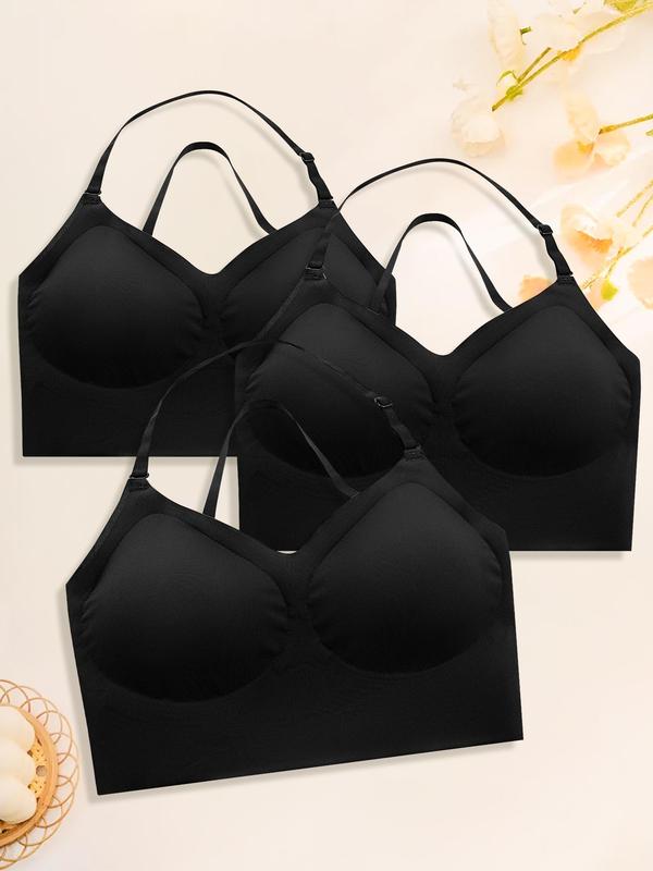 Women's Solid Padded Push Up Bra, Casual Detachable Strap Design Wireless Lingerie Top, Women's Lingerie for Daily Wear