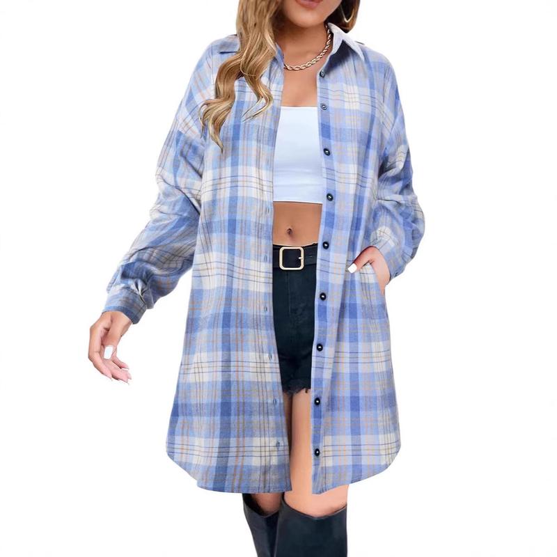 Autumn New Women's Clothing Long Sleeve Plaid Shirt Mid-Length Top