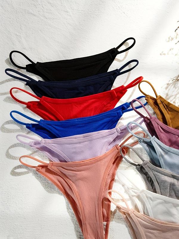 Women's Solid Color Thong, Soft Comfy Breathable Striped Panty for Daily Wear, Women's Underwear for All Seasons