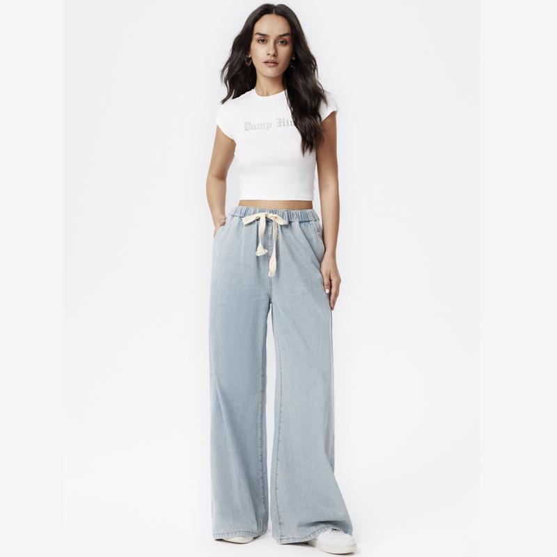 Cider [10 colors, Size 0-26] Denim Tie Front Wide Leg Pants