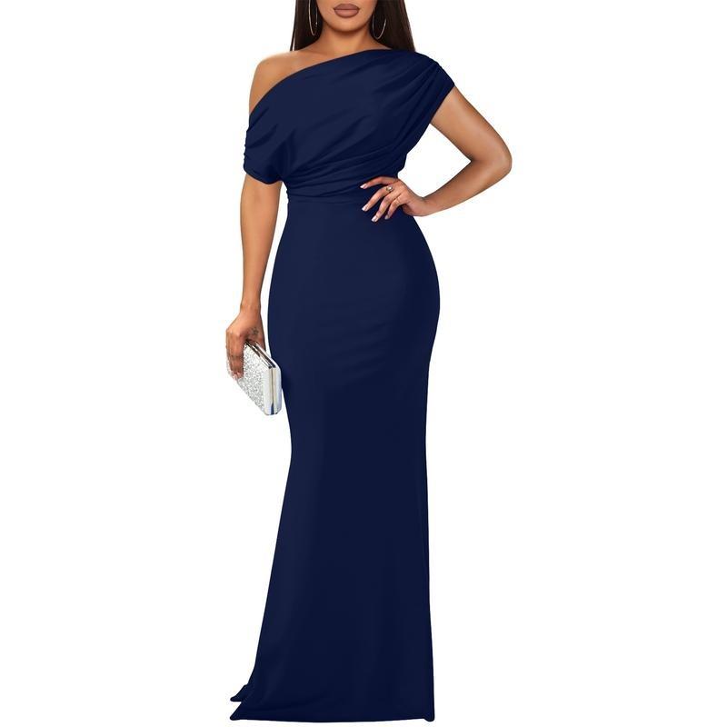 Women's Elegant Sleeveless Off Shoulder Bodycon Long Formal Party Evening Dress