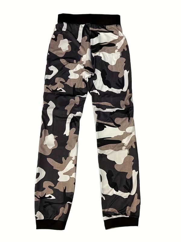 Women's Camo Print Fake Buttons High Waist Pants, Casual Adjustable Strap Trousers for Daily Wear, Fall Pants for Women, Ladies Bottoms for Fall, Fall Outfits, Fallfreshness Clothes, Comfy Pants, Downtown Girl Clothes