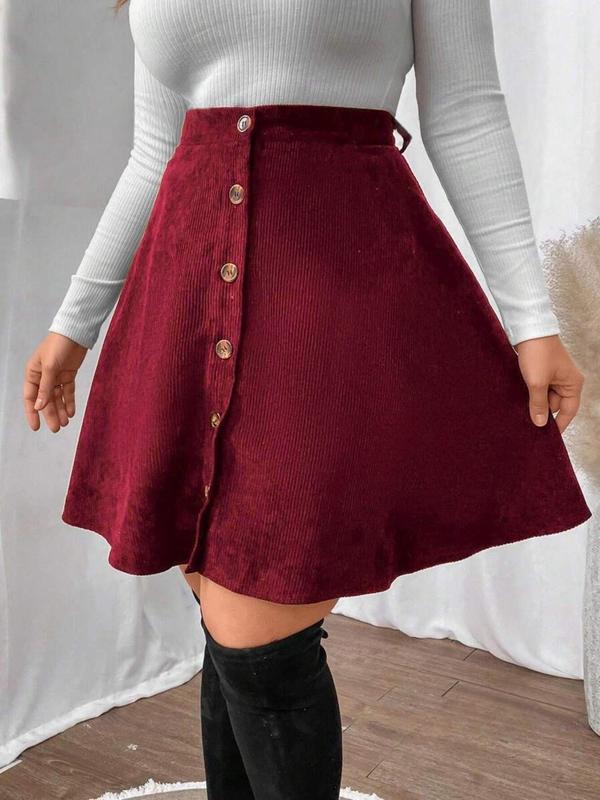  Solid Color Button Front A Line Skirt, Casual Fashion High Waist Short Skirt for Daily Outdoor Wear, Women Clothing for Fall & Winter