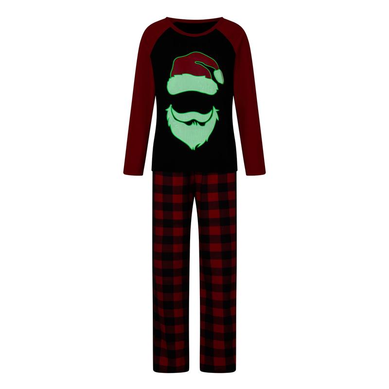 2024 New Christmas Family Pajamas Matching Set Glow in Dark Cartoon Print Long Sleeve Tops and Plaid Pants Homewear Sleepwear Loungewear Nightwear Xmas Pj's Clothes Womenswear Baby