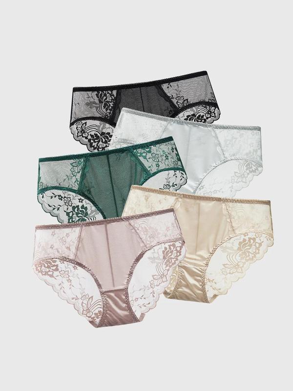 Women's Floral Lace Sheer Panty, Breathable Comfortable Knicker for Daily Wear, Ladies Underwear for All Seasons