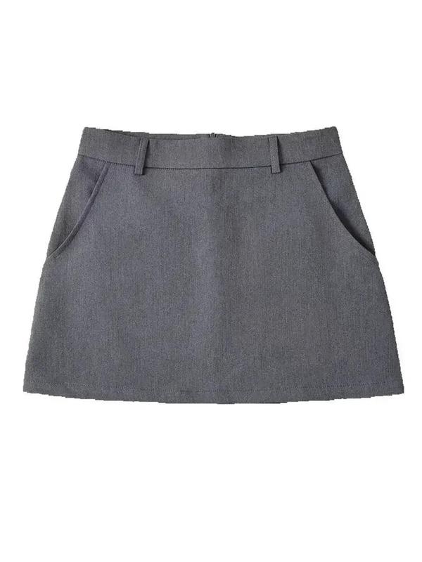 Women's Plain Pocket Zipper Back A Line Skirt, Preppy Style Casual Fashion Skirt for Daily School Outdoor Wear, Ladies Bottoms for Summer