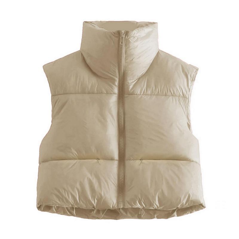 Women's Cropped Puffer Vest Lightweight Stand Collar Zip Up Padded Gilet with Pockets