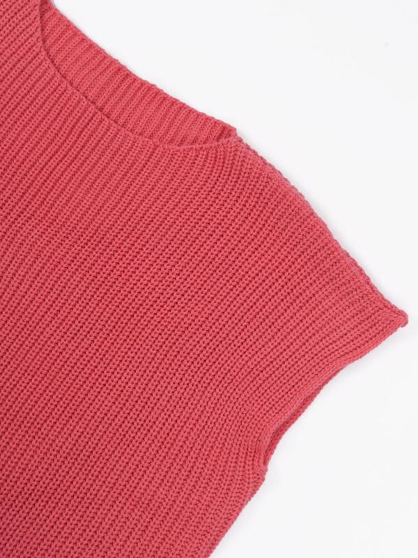 Women's Plain Textured Split Hem Batwing Sleeve Knit Top, Casual Short Sleeve Round Neck Knitwear for Summer,  Women's Sweaters,  Sweaters for Women, Fashion Women's Knit Clothing for Daily Wear