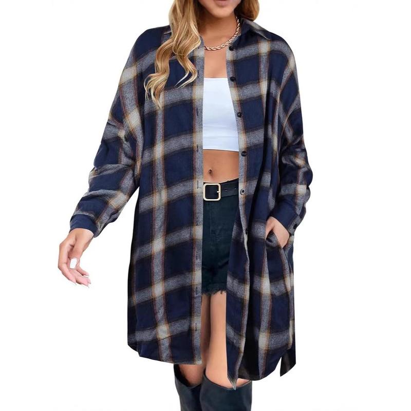 Autumn New Women's Clothing Long Sleeve Plaid Shirt Mid-Length Top