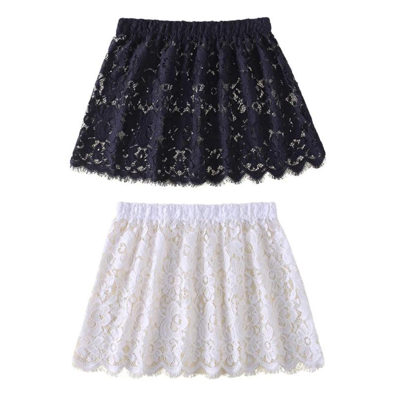 Women Eyelash Floral Lace Shirt Extender Adjustable Layered Faux Top Hem Lower Sweep Mini Skirt Half Slip Underskirt 2024