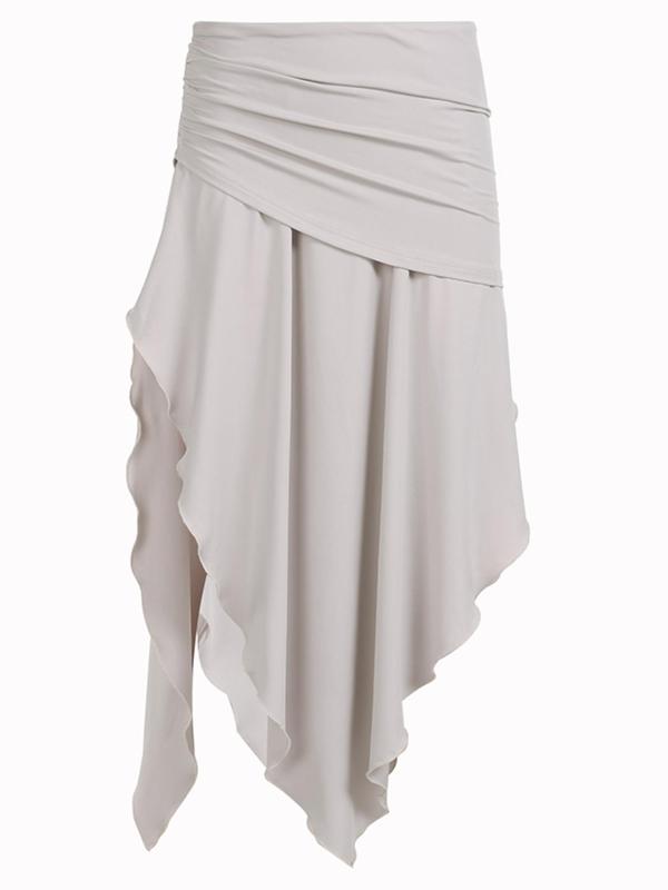 Women's Plain Ruched Asymmetrical Draped Skirt, Elegant Lettuce Trim Drop Waist Midi Skirt for Dating Daily Wear, Ladies Summer Clothes, Summer Going Out Outfits 2024