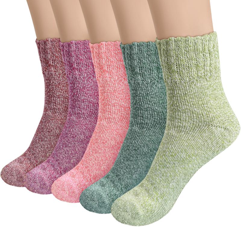 SeSe Code 5 Pairs Womens Wool Socks Thick Knit Vintage Winter Warm Cozy Crew Socks Gifts