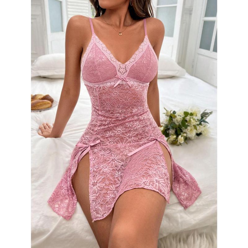 Women's Split Thigh Lace Cami Pajama Nightdress for Loungewear and Homewear - Fit Nightwear Sleeve Pjs Basic Strap free people shorts Womenswear