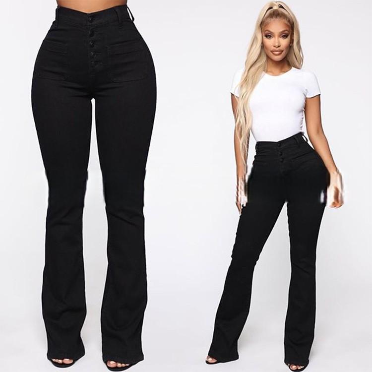 High Street Casual Fashion Women's Jeans Button Patch Pocket Washed Trousers Jeans