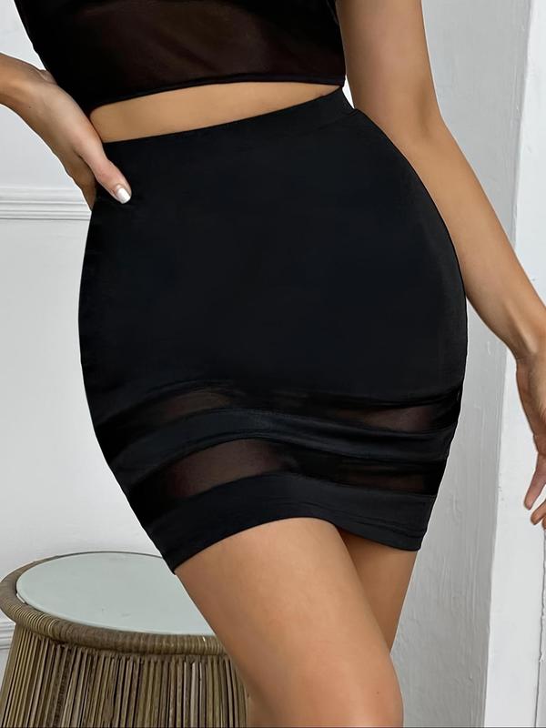 Women's Contrast Mesh High Waist Bodycon Skirt, Elegant Fashion Short Skirt for Party Club Dating, Ladies Bottoms for All Seasons