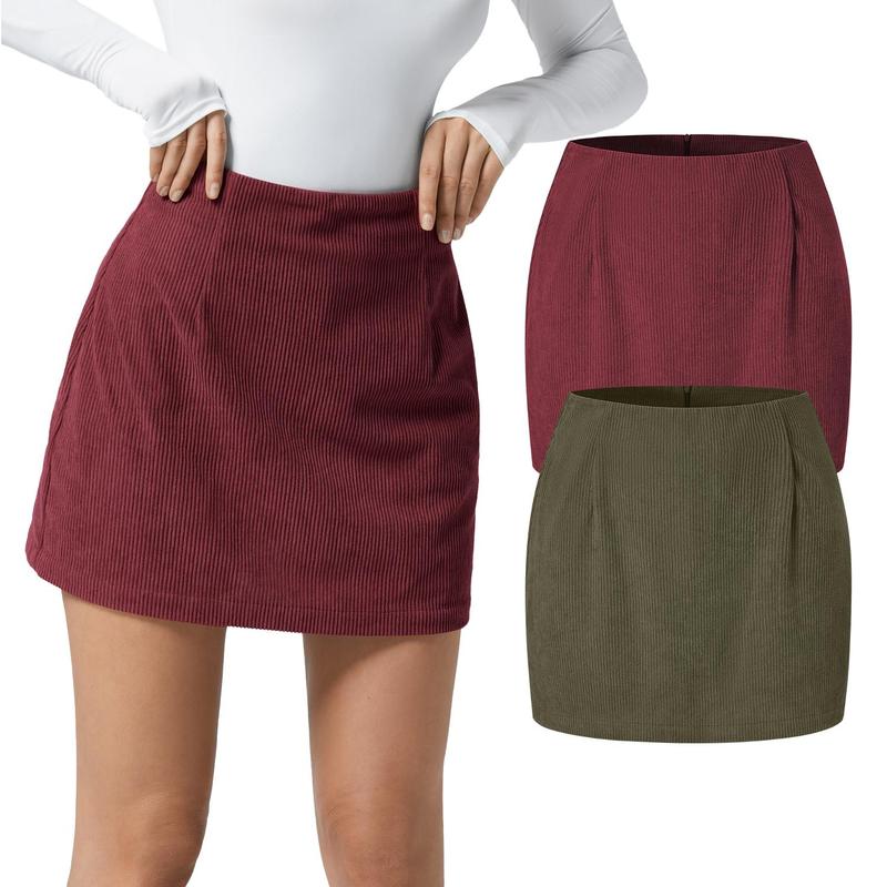 Halara 2-Piece High Waisted Invisible Zipper 2-in-1 Mini A-line Corduroy Casual Skirts