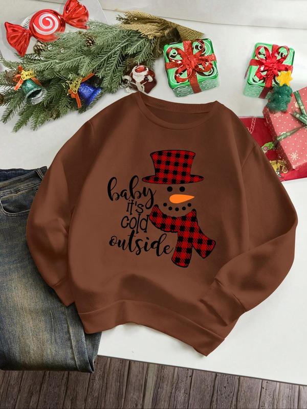 Women's Christmas Themed Letter Print Crew Neck Sweatshirt, Casual Long Sleeve Pullover for Daily Wear, Ladies Fall & Winter Clothes