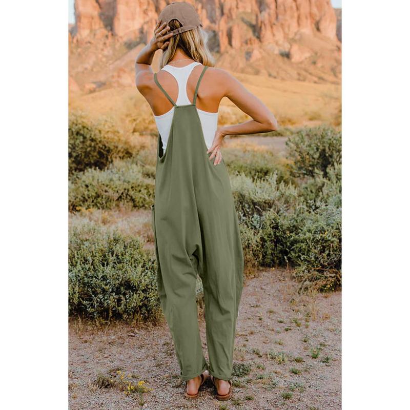 Double Take Full Size V-Neck Sleeveless Jumpsuit with Pockets， Stretchy Overalls