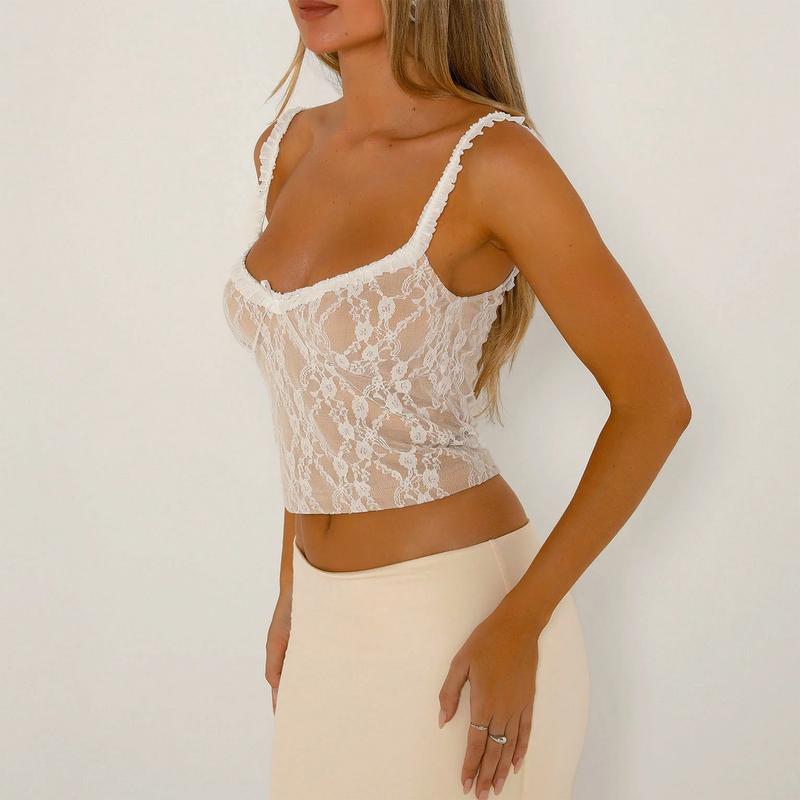 Women's Summer Fashion Tank Tops Sleeveless Lace Trim Lace Floral Fitted Vest Polyester Womenswear Check Light