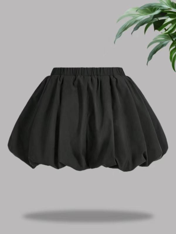 Women's Solid Color Elastic Waist Bubble Skirt, Casual Fashion Short Skirt for Daily Wear, Ladies Bottoms for Summer