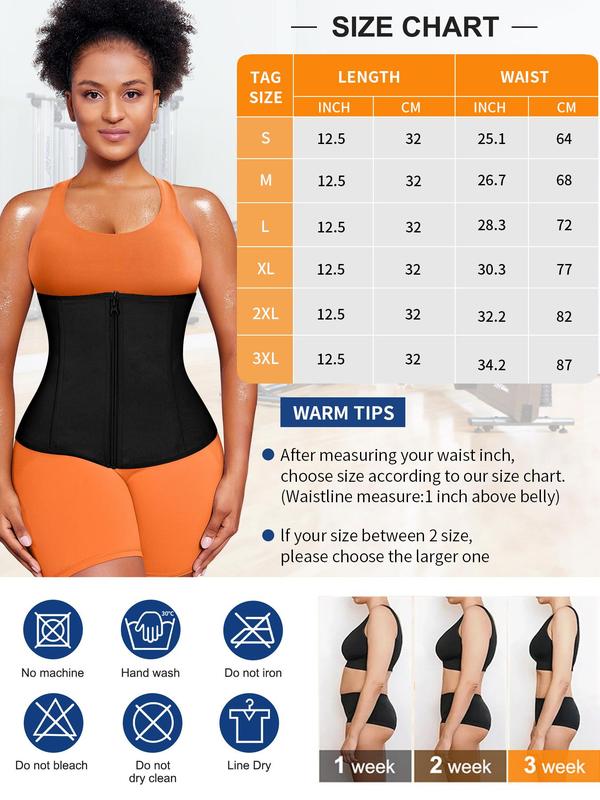 Women's Adjustable Hook & Eye Zipper Sauna Waist Trainer, Sweat-Enhancing Tummy Control Shaper, Waist Cincher for Women