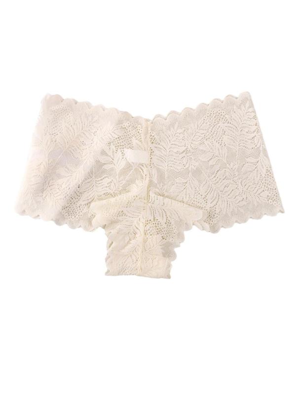 Women's Plain Leaf Lace Scallop Trim Panty, Soft Comfy Breathable Knicker for Daily Wear, Underwear for All Seasons