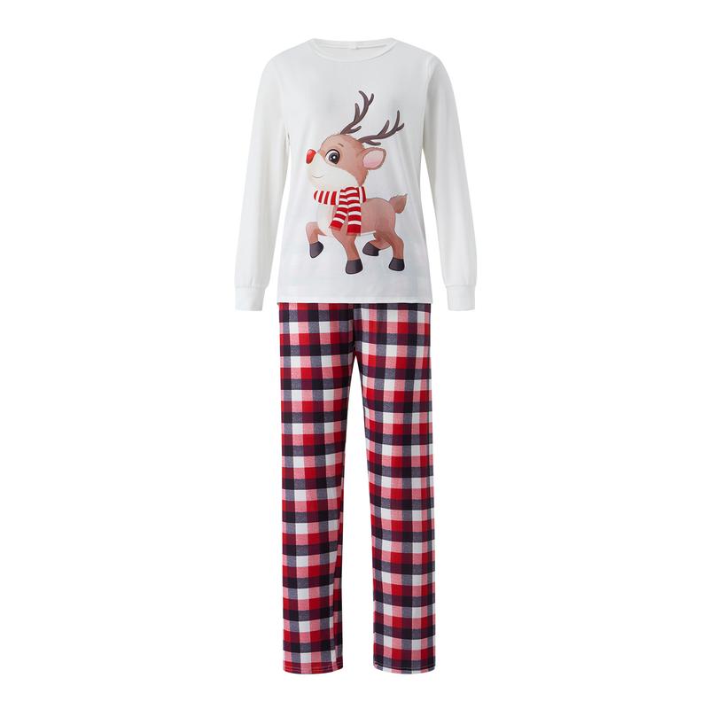 Family Matching Christmas Pajamas Outfits, Long Sleeve Elk Printed Tops + Elastic Plaid Pants Romper Sets Sleepwear & Loungewear