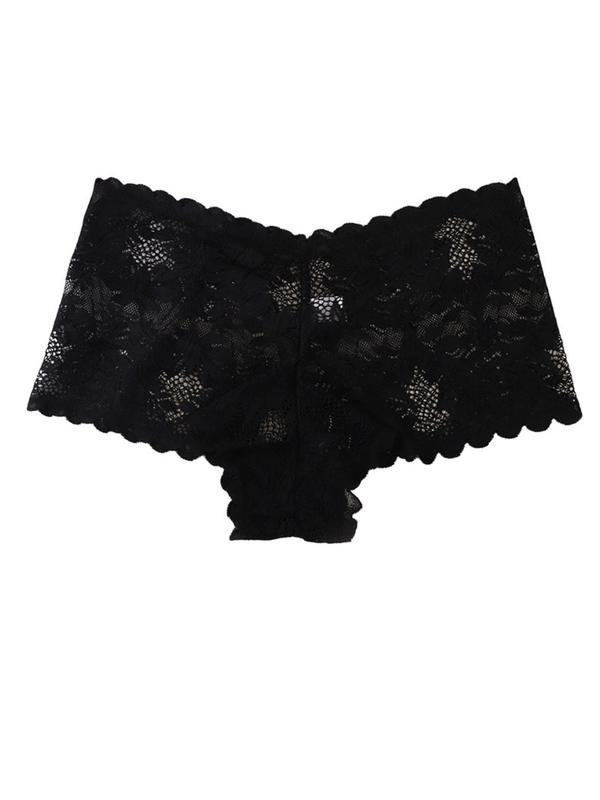 Women's Plain Leaf Lace Scallop Trim Panty, Soft Comfy Breathable Knicker for Daily Wear, Underwear for All Seasons