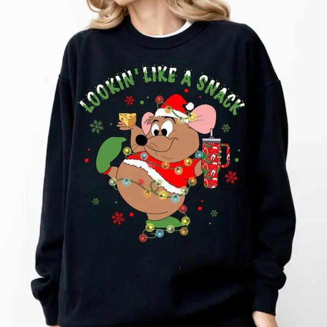 Santa Gus Gus Mouse Christmas Light Sweatshirt, Cute Christmas Crewneck, Family Christmas Sweater, Merry Xmas Party Family Holiday Tee