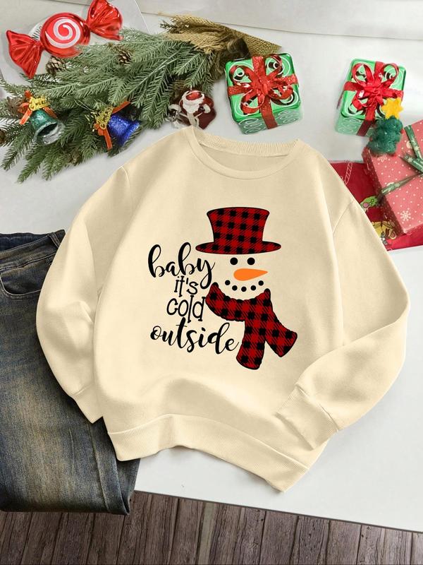 Women's Christmas Themed Letter Print Crew Neck Sweatshirt, Casual Long Sleeve Pullover for Daily Wear, Ladies Fall & Winter Clothes