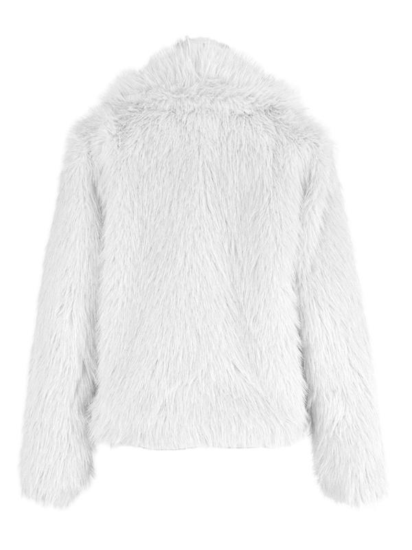 Women's Solid Color Button Front Faux Fur Jacket, Casual Long Sleeve Collared Fuzzy Outerwear for Fall & Winter, Ladies Clothes for Daily Wear