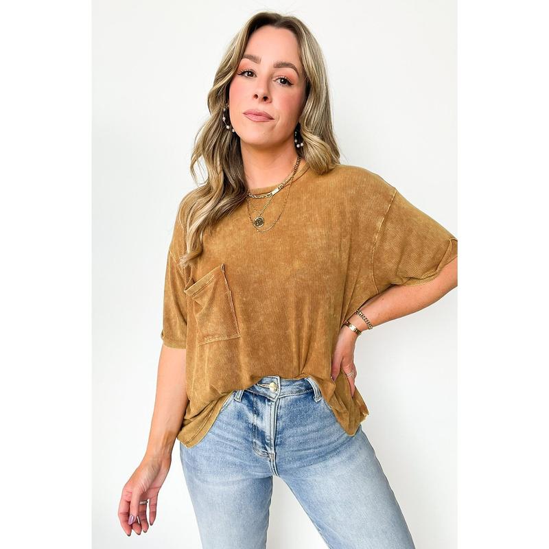 Rylee Mineral Wash Ribbed Relaxed Pocket Top - BACK IN STOCK