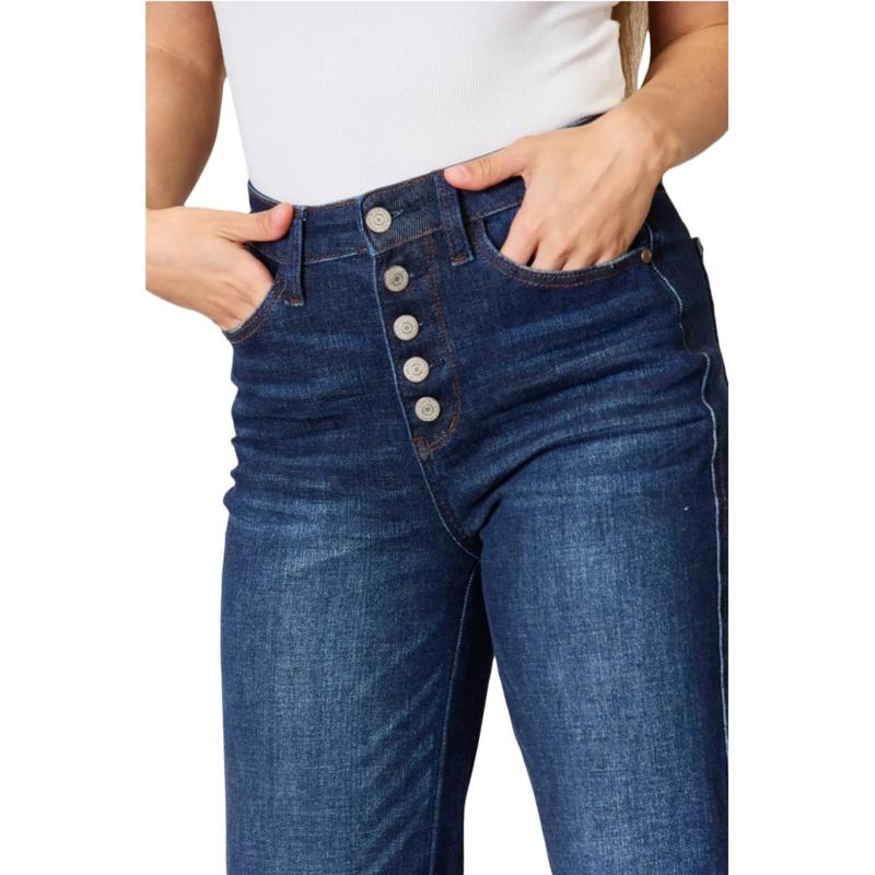 Women's Judy Blue Full Size Distressed Bootcut Jeans Flare Bell Bottom Jeans High Waisted Wide Leg Bootcut Jeans Stretchy Denim Pants Fit Womenswear