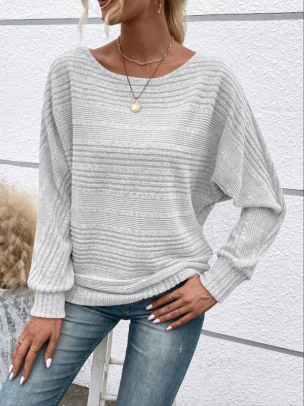 Women's Plain Batwing Sleeve Sweater, Casual Long Sleeve Jumper for Daily Outdoor Wear, Ladies Knitwear for Fall & Winter