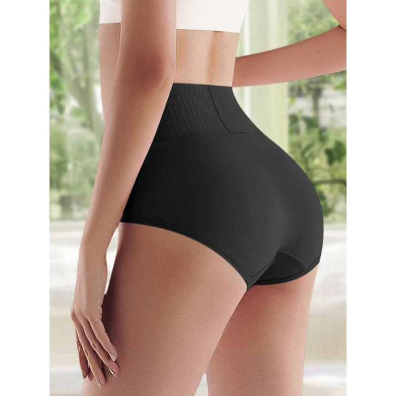 4pcs Women's Fabric Underwear High Waisted Full Coverage Ladies Panties Spandex Womenswear