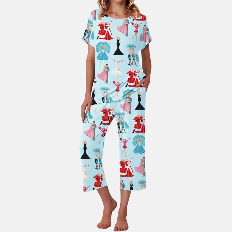 White Christmas Print Nine Quarters Pants Pajama Set For Women - SHESHOW